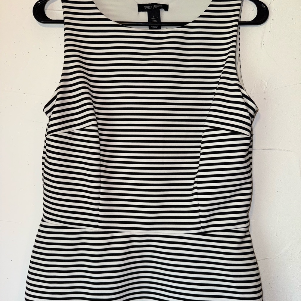 WHITE HOUSE BLACK MARKET BLACK WHITE STRIPED SLEEVELESS TOP SZ 6